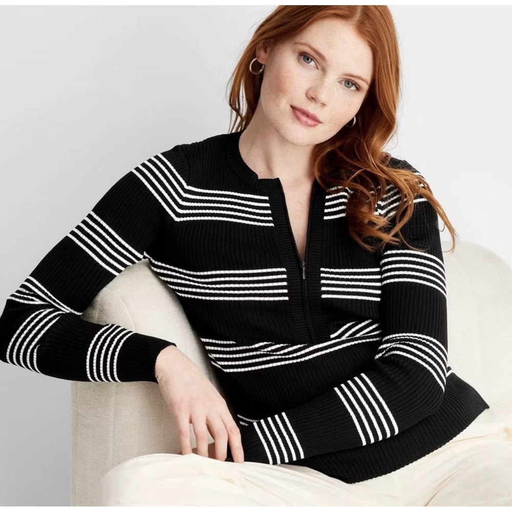 Women's Crewneck Zip-Front Sweater - Future Collective Womens Black‎ Medium NWT
